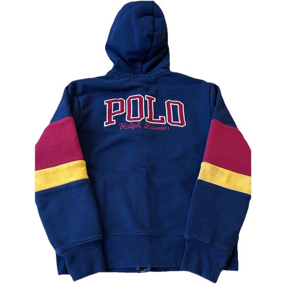 Polo Ralph Lauren Hoodie Colorblock Blue Maroon Logo Zip Up Women XS / Youth M - Picture 1 of 16